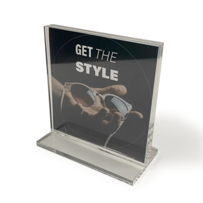 Free-standing premium thick acrylic graphic holder